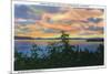 Lake Champlain, New York - Sunset over the Lake, Adirondack Mts in Distance-Lantern Press-Mounted Premium Giclee Print