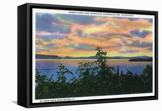 Lake Champlain, New York - Sunset over the Lake, Adirondack Mts in Distance-Lantern Press-Framed Stretched Canvas