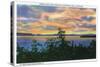 Lake Champlain, New York - Sunset over the Lake, Adirondack Mts in Distance-Lantern Press-Stretched Canvas