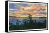 Lake Champlain, New York - Sunset over the Lake, Adirondack Mts in Distance-Lantern Press-Framed Stretched Canvas
