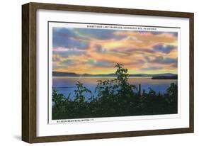 Lake Champlain, New York - Sunset over the Lake, Adirondack Mts in Distance-Lantern Press-Framed Art Print