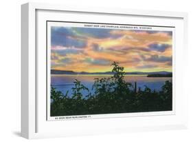 Lake Champlain, New York - Sunset over the Lake, Adirondack Mts in Distance-Lantern Press-Framed Art Print