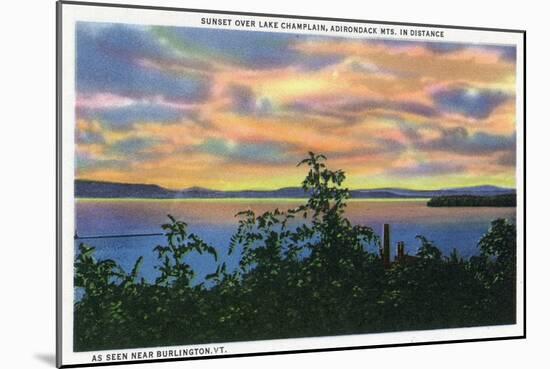 Lake Champlain, New York - Sunset over the Lake, Adirondack Mts in Distance-Lantern Press-Mounted Art Print