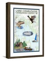 Lake Charlevoix, Michigan - Nautical Chart-Lantern Press-Framed Art Print