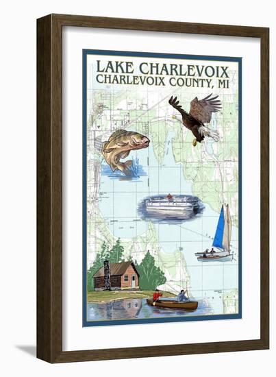 Lake Charlevoix, Michigan - Nautical Chart-Lantern Press-Framed Art Print