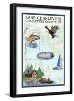 Lake Charlevoix, Michigan - Nautical Chart-Lantern Press-Framed Art Print