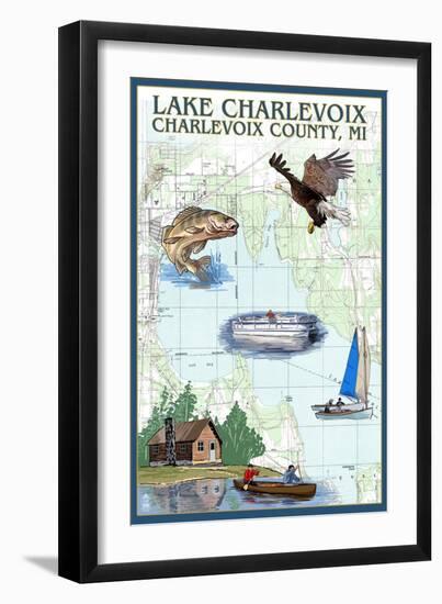 Lake Charlevoix, Michigan - Nautical Chart-Lantern Press-Framed Art Print