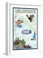 Lake Charlevoix, Michigan - Nautical Chart-Lantern Press-Framed Art Print