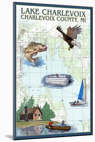Lake Charlevoix, Michigan - Nautical Chart-Lantern Press-Mounted Art Print