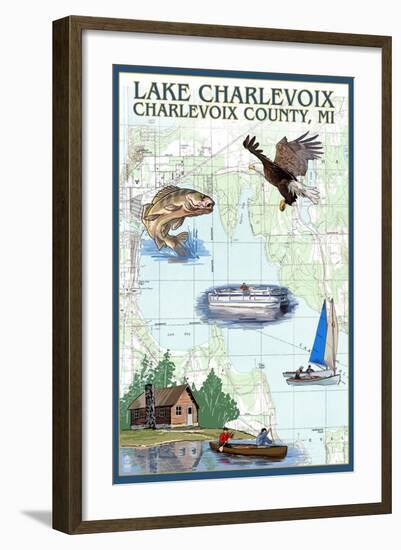 Lake Charlevoix, Michigan - Nautical Chart-Lantern Press-Framed Art Print