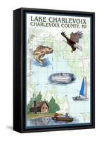 Lake Charlevoix, Michigan - Nautical Chart-Lantern Press-Framed Stretched Canvas