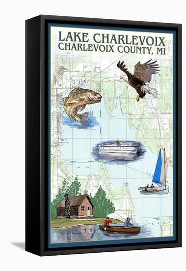 Lake Charlevoix, Michigan - Nautical Chart-Lantern Press-Framed Stretched Canvas