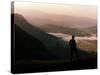Lake District Dawn Rises in a Lakeland Pass Watched by Man in Hat-null-Stretched Canvas