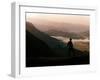 Lake District Dawn Rises in a Lakeland Pass Watched by Man in Hat-null-Framed Photographic Print