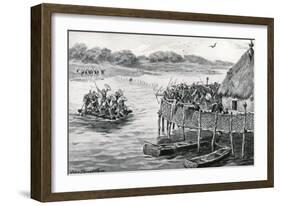 Lake-Dwellers Attacked-G.F. Scott Elliot-Framed Art Print