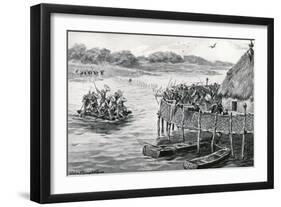 Lake-Dwellers Attacked-G.F. Scott Elliot-Framed Art Print