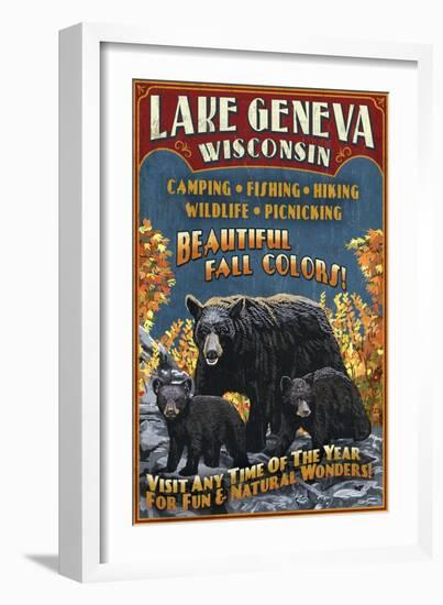 Lake Geneva, Wisconsin - Black Bears-Lantern Press-Framed Art Print