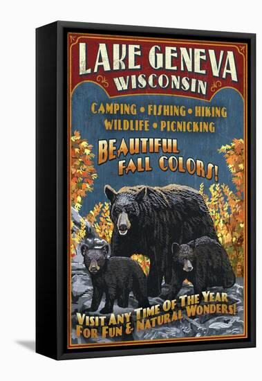 Lake Geneva, Wisconsin - Black Bears-Lantern Press-Framed Stretched Canvas