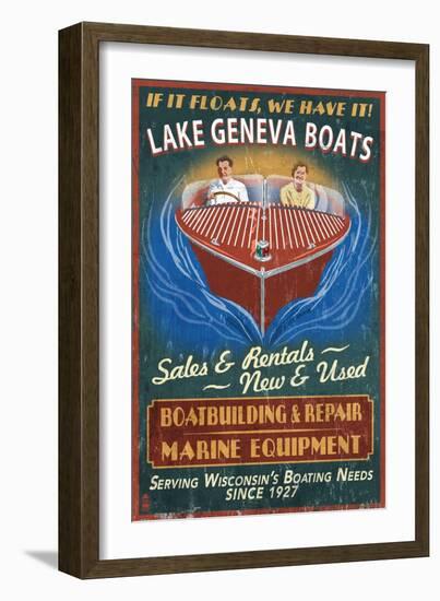 Lake Geneva, Wisconsin - Boat Shop-Lantern Press-Framed Art Print