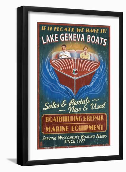 Lake Geneva, Wisconsin - Boat Shop-Lantern Press-Framed Art Print