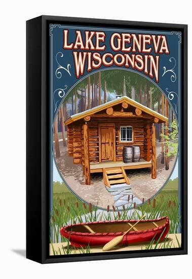 Lake Geneva, Wisconsin - Cabin in Woods-Lantern Press-Framed Stretched Canvas