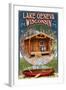 Lake Geneva, Wisconsin - Cabin in Woods-Lantern Press-Framed Art Print