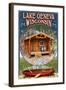 Lake Geneva, Wisconsin - Cabin in Woods-Lantern Press-Framed Art Print