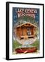 Lake Geneva, Wisconsin - Cabin in Woods-Lantern Press-Framed Art Print