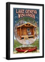 Lake Geneva, Wisconsin - Cabin in Woods-Lantern Press-Framed Art Print