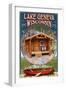 Lake Geneva, Wisconsin - Cabin in Woods-Lantern Press-Framed Art Print