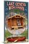 Lake Geneva, Wisconsin - Cabin in Woods-Lantern Press-Mounted Art Print