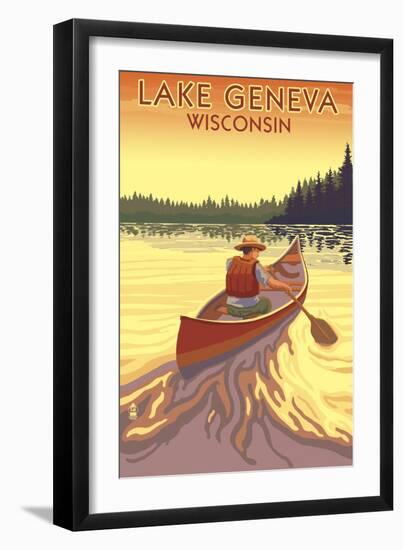 Lake Geneva, Wisconsin - Canoe Scene-Lantern Press-Framed Art Print