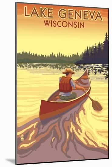 Lake Geneva, Wisconsin - Canoe Scene-Lantern Press-Mounted Art Print