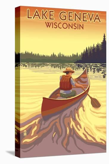 Lake Geneva, Wisconsin - Canoe Scene-Lantern Press-Stretched Canvas