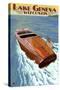 Lake Geneva, Wisconsin - Chris Craft Wooden Boat-Lantern Press-Stretched Canvas
