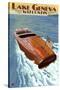 Lake Geneva, Wisconsin - Chris Craft Wooden Boat-Lantern Press-Stretched Canvas