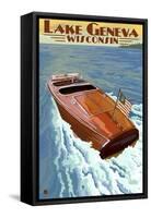 Lake Geneva, Wisconsin - Chris Craft Wooden Boat-Lantern Press-Framed Stretched Canvas