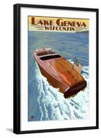 Lake Geneva, Wisconsin - Chris Craft Wooden Boat-Lantern Press-Framed Art Print