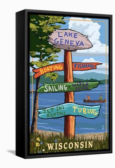 Lake Geneva, Wisconsin - Destination Signpost-Lantern Press-Framed Stretched Canvas