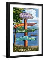 Lake Geneva, Wisconsin - Destination Signpost-Lantern Press-Framed Art Print