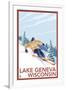 Lake Geneva, Wisconsin - Downhill Skier-Lantern Press-Framed Art Print