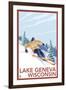 Lake Geneva, Wisconsin - Downhill Skier-Lantern Press-Framed Art Print