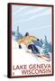 Lake Geneva, Wisconsin - Downhill Skier-Lantern Press-Framed Stretched Canvas