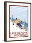 Lake Geneva, Wisconsin - Downhill Skier-Lantern Press-Framed Art Print