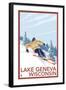 Lake Geneva, Wisconsin - Downhill Skier-Lantern Press-Framed Art Print