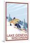 Lake Geneva, Wisconsin - Downhill Skier-Lantern Press-Framed Art Print