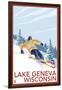 Lake Geneva, Wisconsin - Downhill Skier-Lantern Press-Framed Art Print