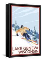 Lake Geneva, Wisconsin - Downhill Skier-Lantern Press-Framed Stretched Canvas