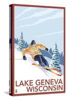 Lake Geneva, Wisconsin - Downhill Skier-Lantern Press-Stretched Canvas