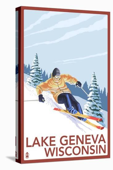 Lake Geneva, Wisconsin - Downhill Skier-Lantern Press-Stretched Canvas